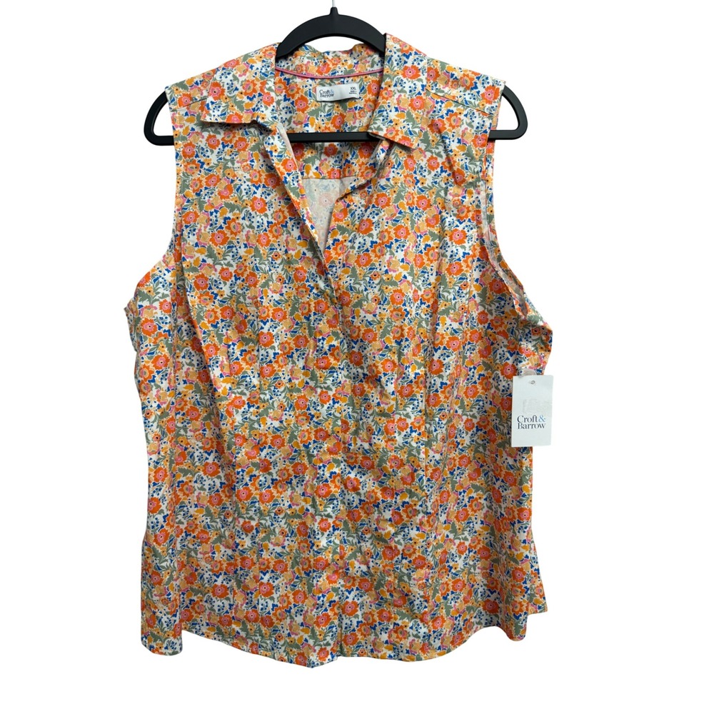 Croft & Barrow Womens XXL Sleeveless Floral Button Down Shirt Orange WC34W002RP